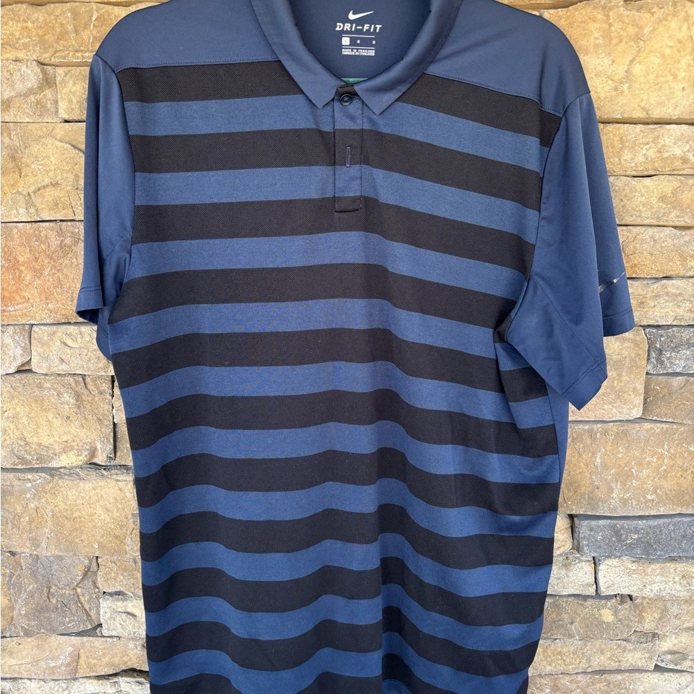 Nike Blue and Black Striped Polo‎ Shirt